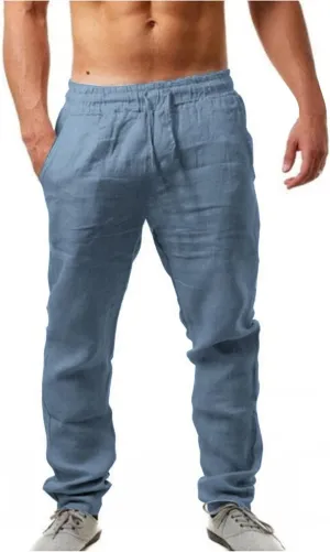Mens Summer Lightweight Pants Elastic Waist Solid Color Trouser Beach Pants Outdoor Joggers with Pocket