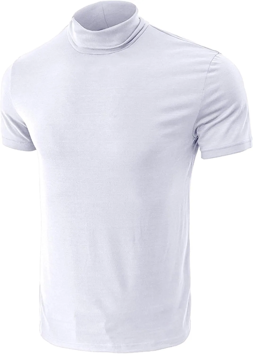 Mens T Shirt Short Sleeve Basic Turtleneck Slim Fit Undershirt Pullover Solid Sport Shirts Tops