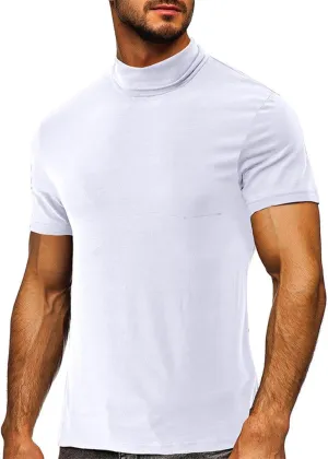 Mens T Shirt Short Sleeve Basic Turtleneck Slim Fit Undershirt Pullover Solid Sport Shirts Tops