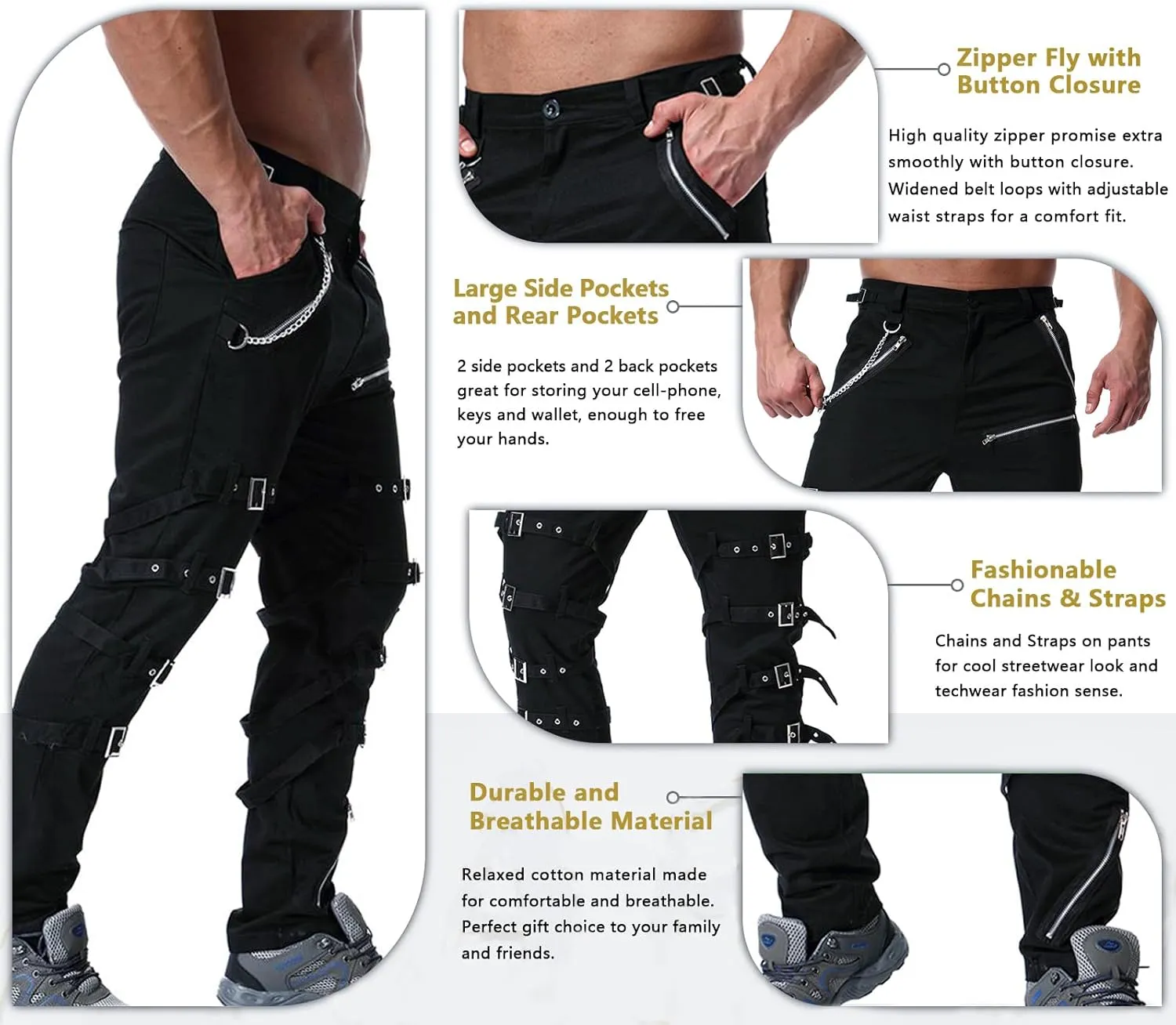 Men's Techwear Hiphop Streetwear Rock Punk Gothic Pants Sport Riding Casual Harem Track Cargo Pants