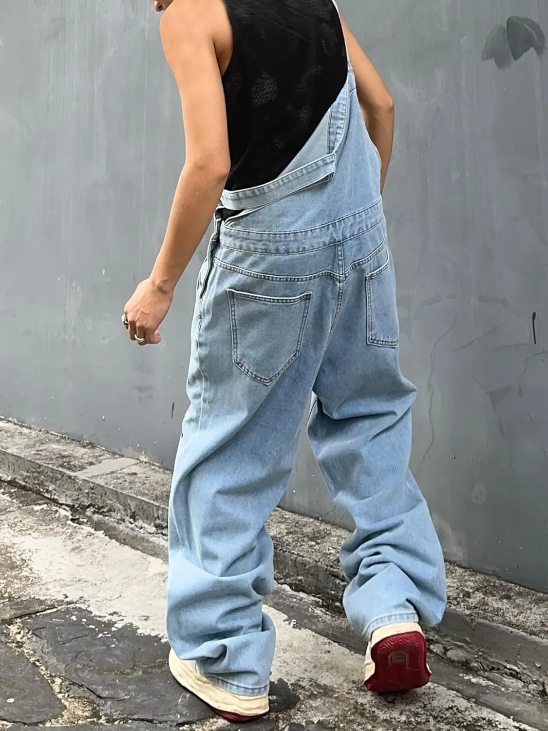 Mens Womens Baggy Denim Bib Overalls Face Funny Graphic Y2k Wide Leg Jean Jumpsuit with Pockets