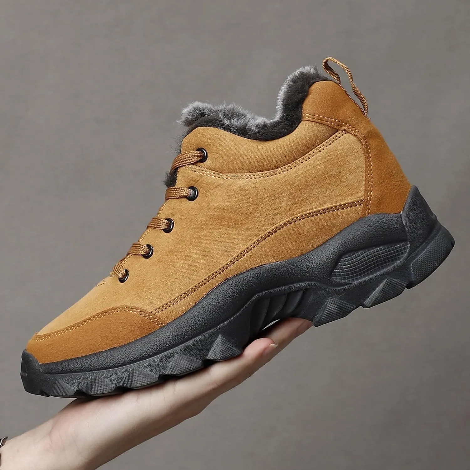 Mens Work Boots Slip On Hiking Sneakers Warm Fur Lined Women Workout Shoes Waterproof Winter Outdoor Botas Waterproof Non Slip Hike Grounded Footwear
