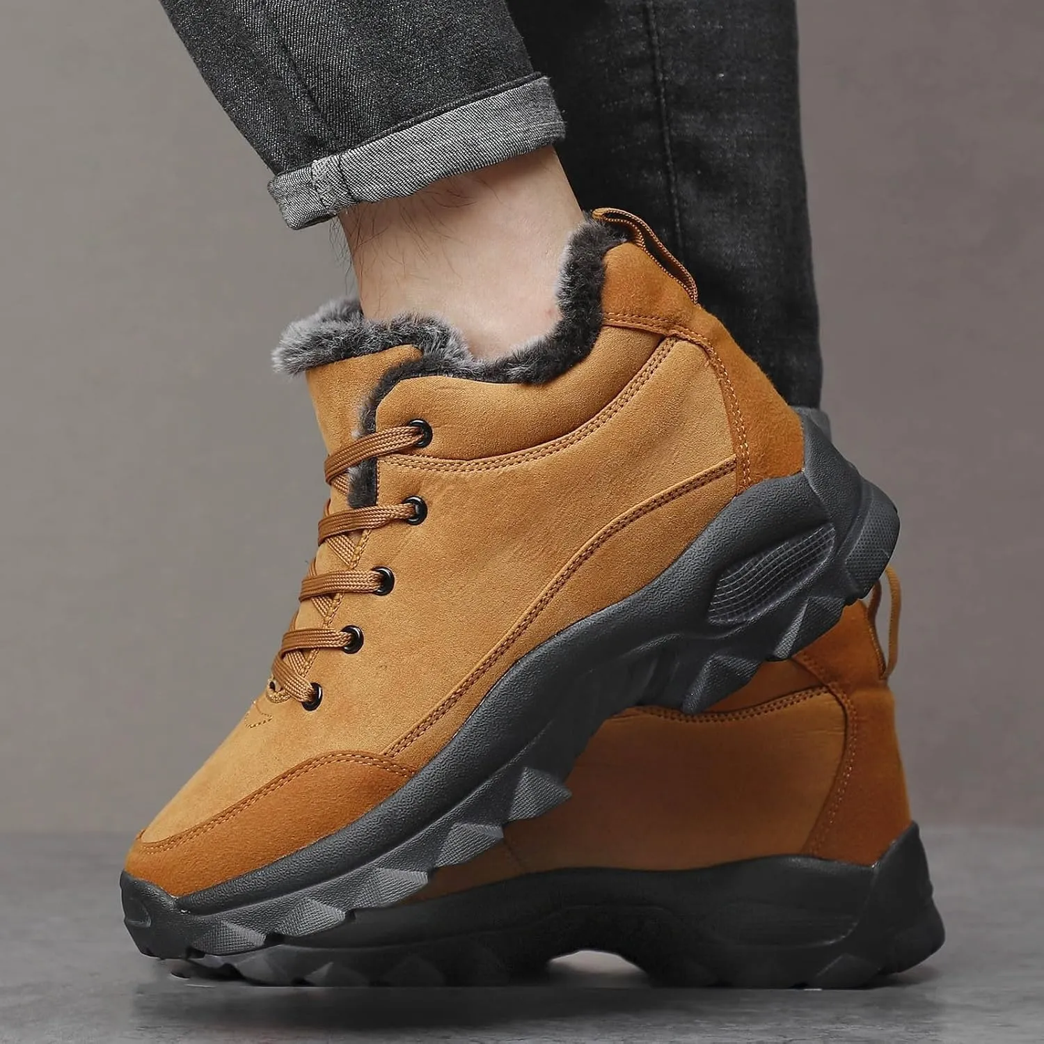 Mens Work Boots Slip On Hiking Sneakers Warm Fur Lined Women Workout Shoes Waterproof Winter Outdoor Botas Waterproof Non Slip Hike Grounded Footwear