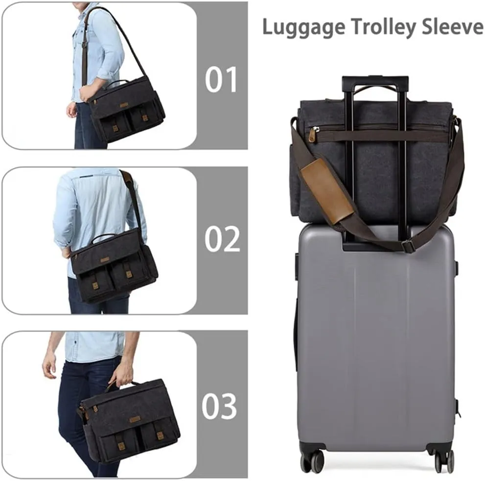 Messenger Bag for Men Vintage Resistant Waxed Canvas 15.6 Inch Laptop Briefcase Padded Shoulder Bag(E)