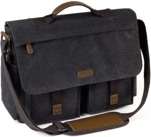 Messenger Bag for Men Vintage Resistant Waxed Canvas 15.6 Inch Laptop Briefcase Padded Shoulder Bag(E)