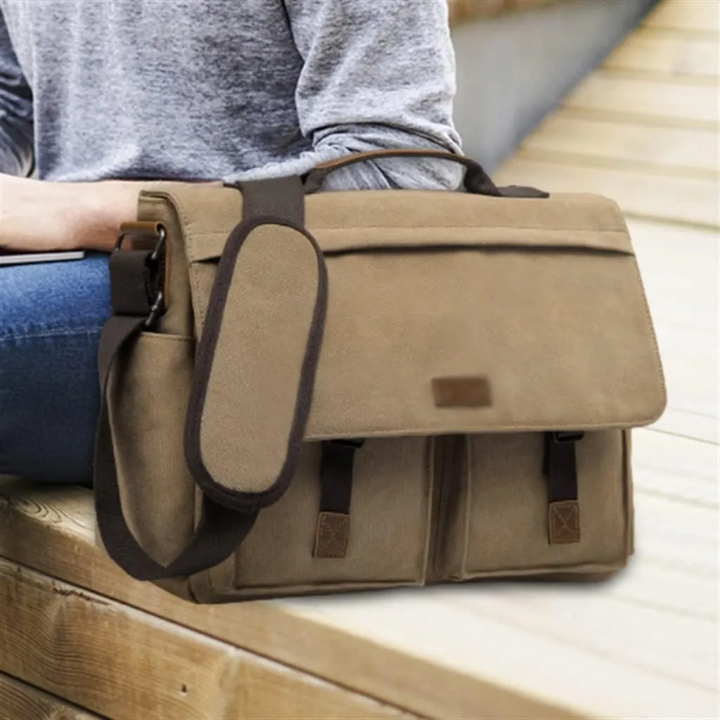 Messenger Bag for Men Vintage Resistant Waxed Canvas 15.6 Inch Laptop Briefcase Padded Shoulder Bag(E)