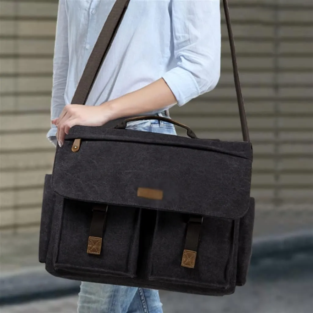 Messenger Bag for Men Vintage Resistant Waxed Canvas 15.6 Inch Laptop Briefcase Padded Shoulder Bag(E)