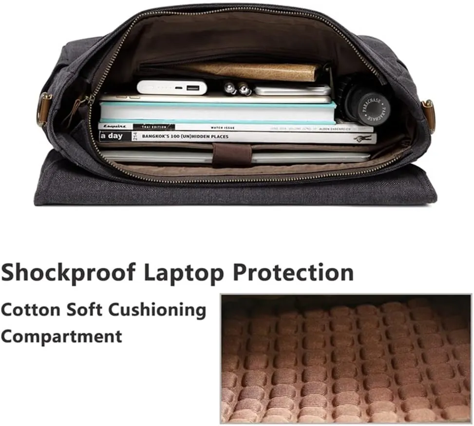 Messenger Bag for Men Vintage Resistant Waxed Canvas 15.6 Inch Laptop Briefcase Padded Shoulder Bag(E)
