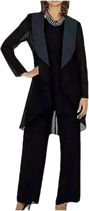 Mi Bo Tong 3 PC Chiffon Mother's Outfit Pants Suits for Wedding Plus Size Women's Evening Gowns Dress Suit