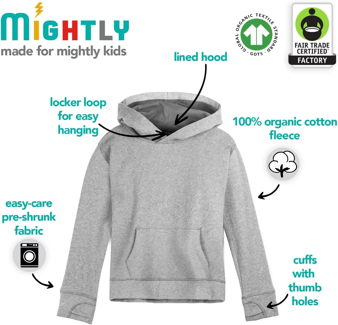 Mightly Fleece Pullover Hoodie | Boys & Girls Organic Cotton Sweatshirts w/Pockets, Fair Trade Certified for Toddler&Kids