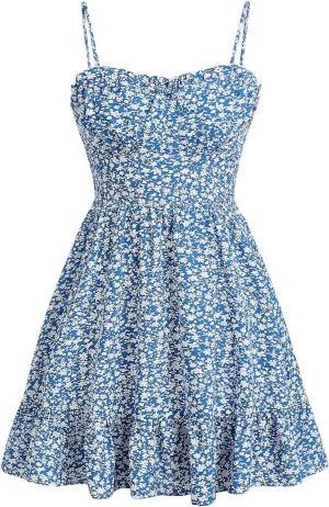 Milumia Girl Floral Print Bowknot Sweetheart Neck Ruffle Hem A Line Mini Cami Dress