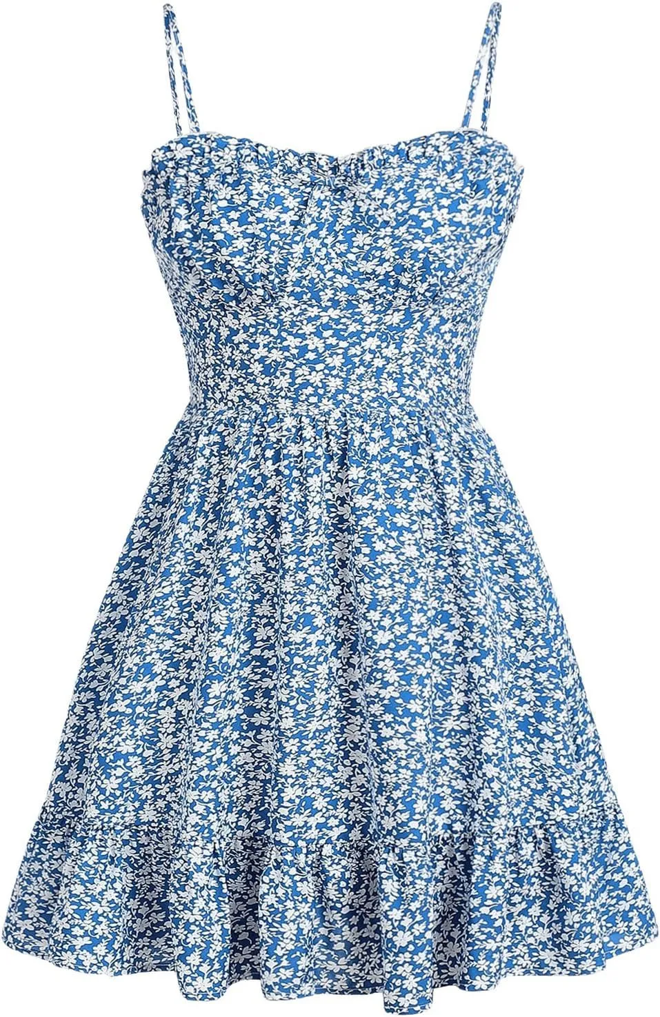 Milumia Girl Floral Print Bowknot Sweetheart Neck Ruffle Hem A Line Mini Cami Dress