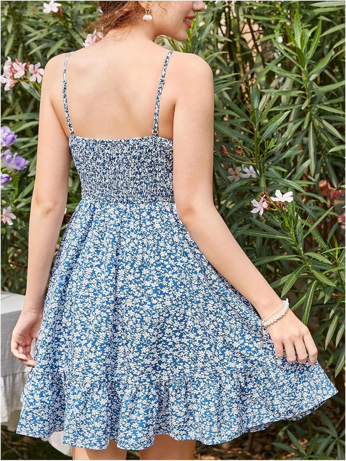 Milumia Girl Floral Print Bowknot Sweetheart Neck Ruffle Hem A Line Mini Cami Dress