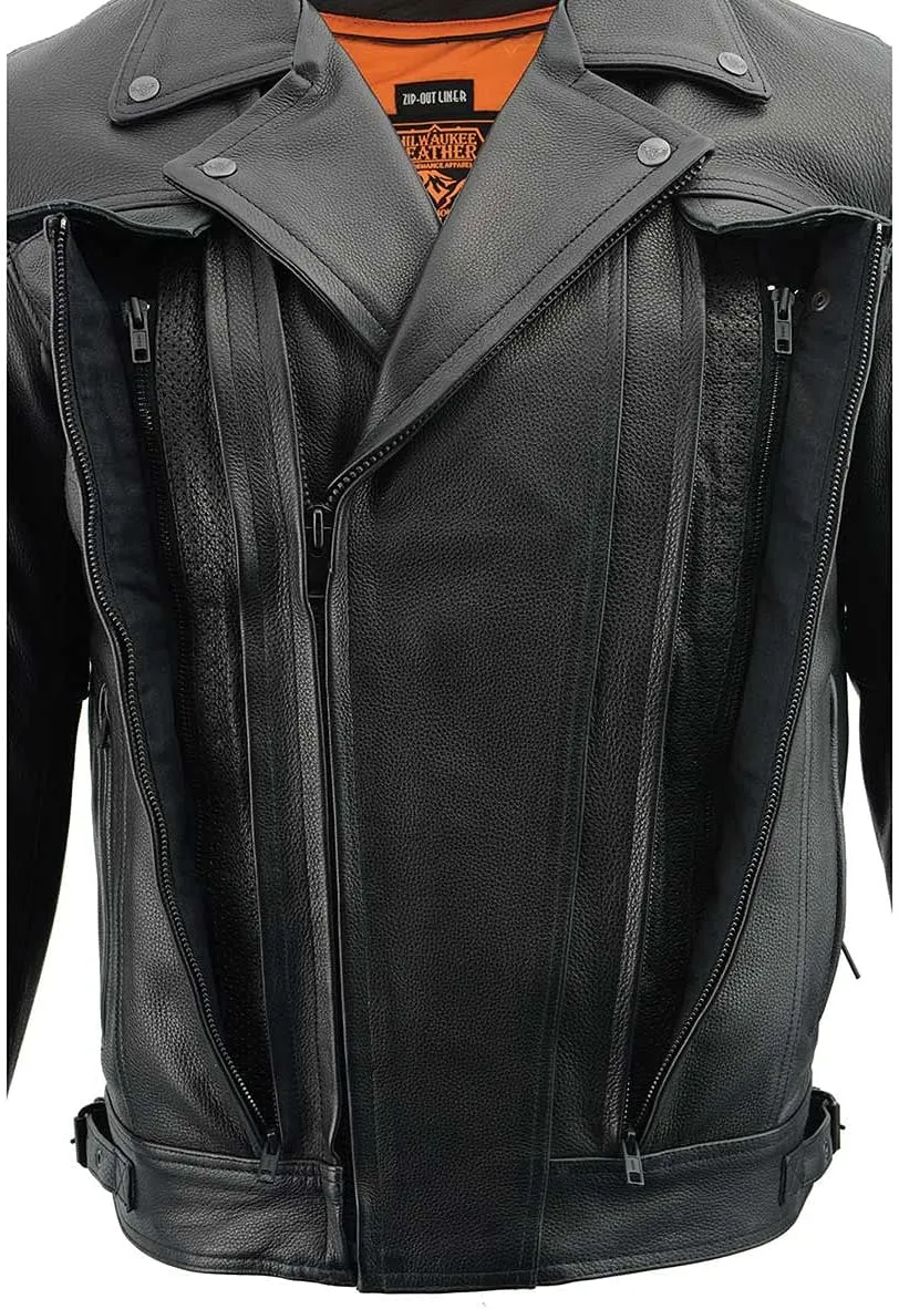 Milwaukee Leather LKM1760 Men's Black Leather Motorcycle Riders Jacket w/Multi-Utility Pockets