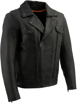 Milwaukee Leather LKM1760 Men's Black Leather Motorcycle Riders Jacket w/Multi-Utility Pockets