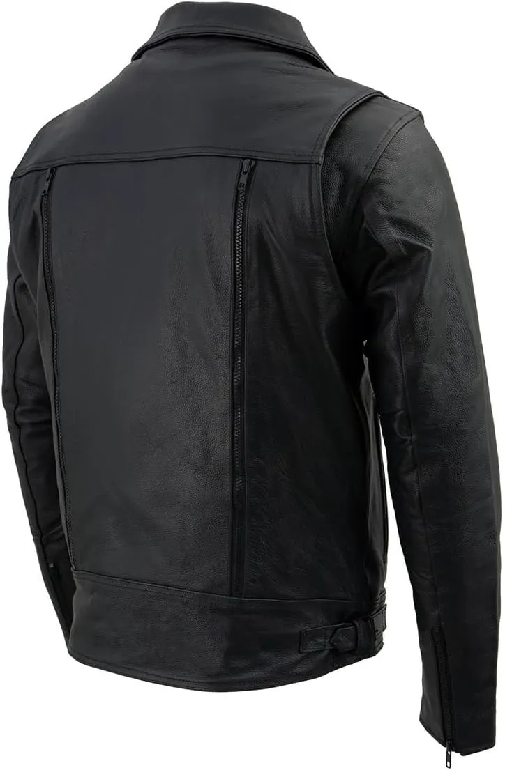 Milwaukee Leather LKM1760 Men's Black Leather Motorcycle Riders Jacket w/Multi-Utility Pockets