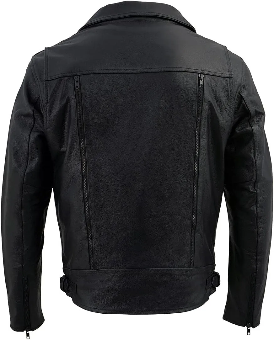 Milwaukee Leather LKM1760 Men's Black Leather Motorcycle Riders Jacket w/Multi-Utility Pockets