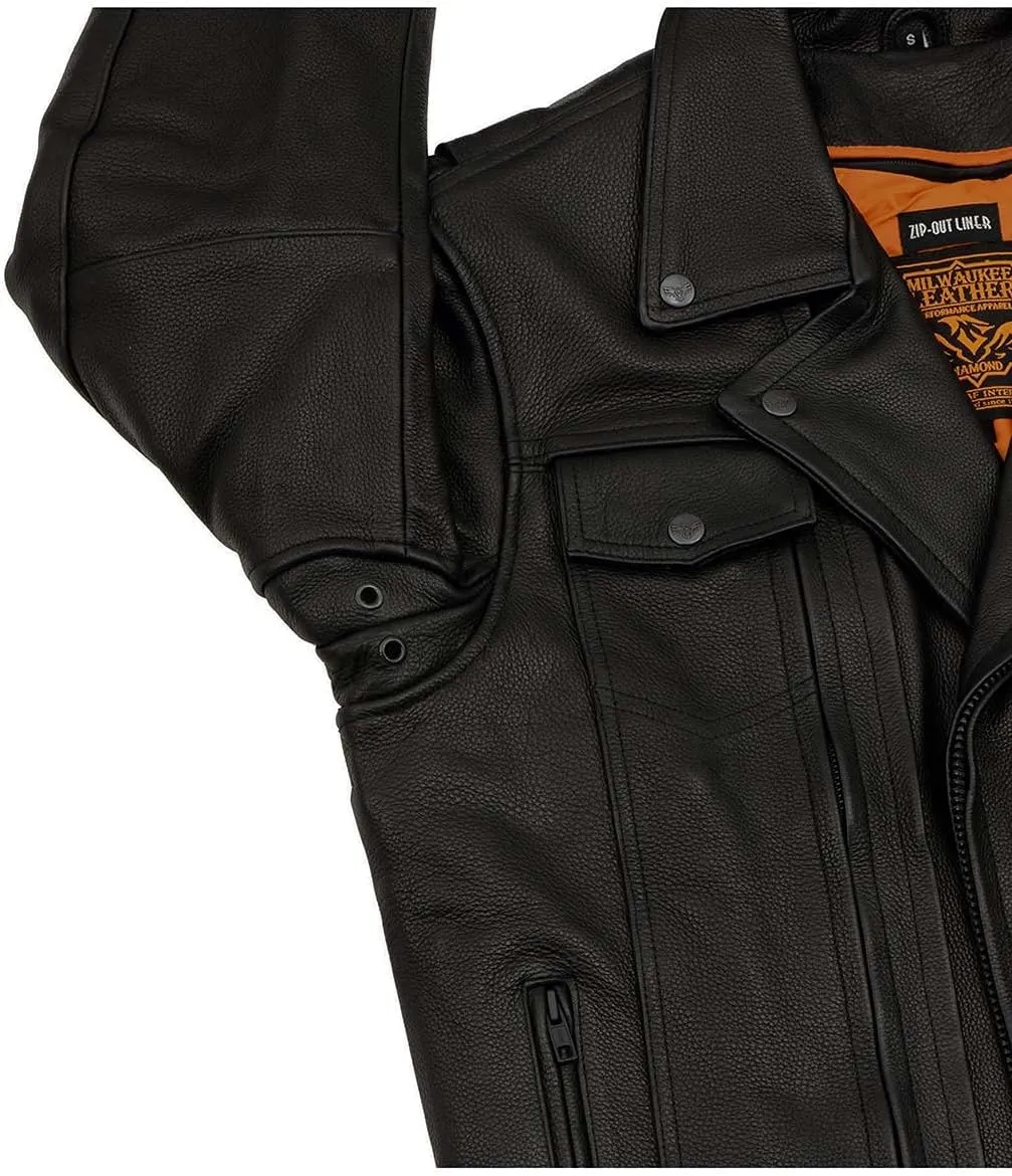 Milwaukee Leather LKM1760 Men's Black Leather Motorcycle Riders Jacket w/Multi-Utility Pockets