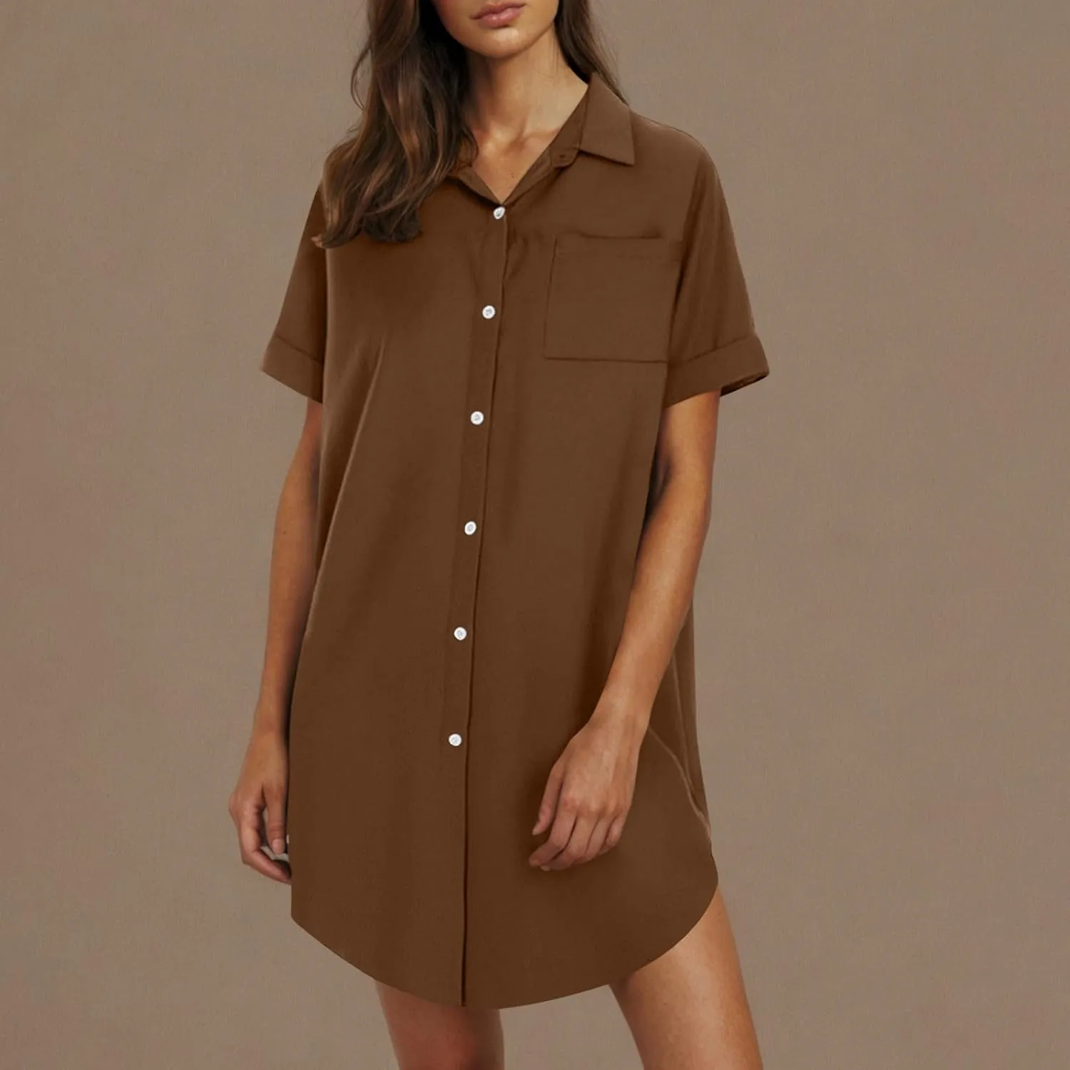 Mini Dress for Women Button Down V Neck Cotton Linen Shirt Dresses Short Sleeve Casual Pure Work Oversized Sundress
