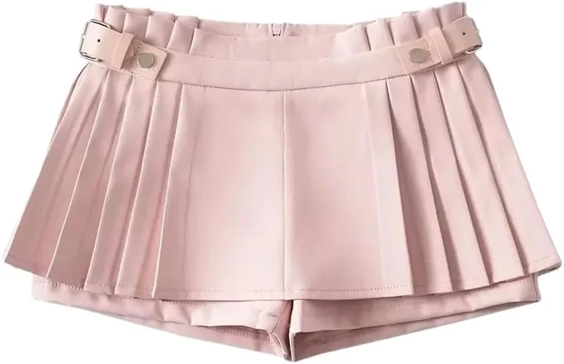 Mini Skirts for Women Streetwear Solid High Waisted Pleated Skirt Vintage Skater
