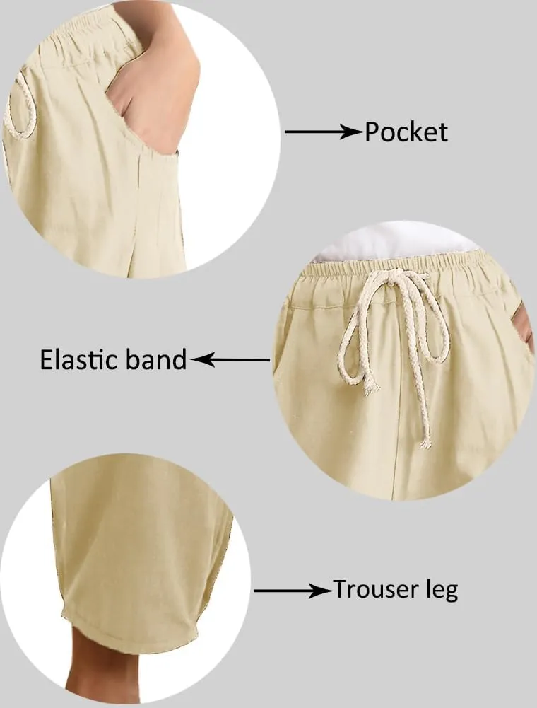 Minibee Women's Baggy Harem Pants Wide Leg Casual Pant Summer Cotton Drawstring Trousers with Pockets