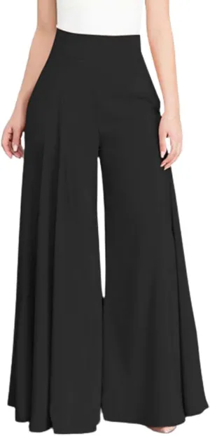 Miyaomn Trendy Flowy Pants for Women Casual High Waist Wide Leg Palazzo Pants Pleated Front Dress Trousers Plus Size Culottes