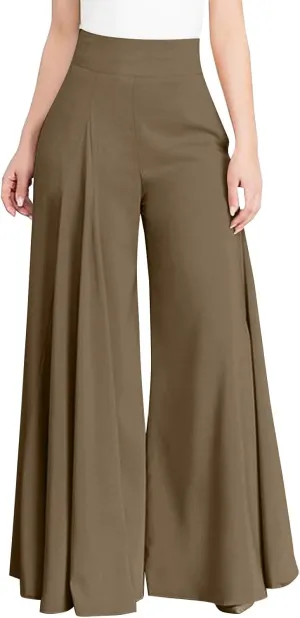 Miyaomn Trendy Flowy Pants for Women Casual High Waist Wide Leg Palazzo Pants Pleated Front Dress Trousers Plus Size Culottes