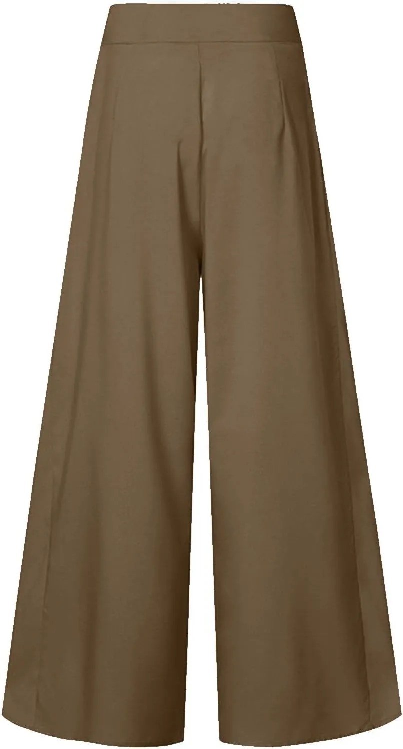 Miyaomn Trendy Flowy Pants for Women Casual High Waist Wide Leg Palazzo Pants Pleated Front Dress Trousers Plus Size Culottes