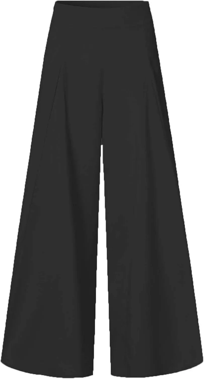 Miyaomn Trendy Flowy Pants for Women Casual High Waist Wide Leg Palazzo Pants Pleated Front Dress Trousers Plus Size Culottes