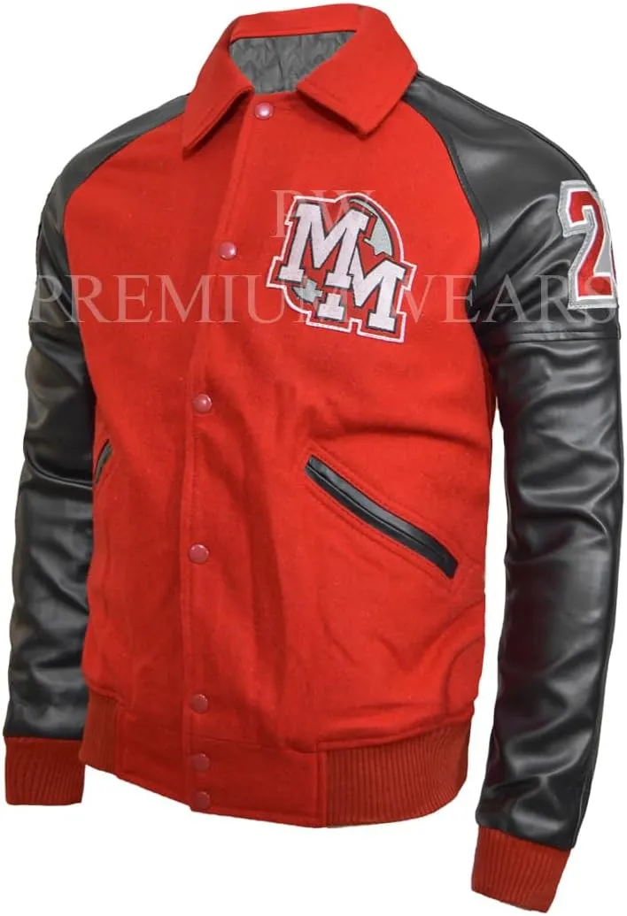 M.J Mickey-Mouse Wool Jacket-Mickey-Mouse Red Wool & Black Faux Leather Sleeves Varsity Jacket