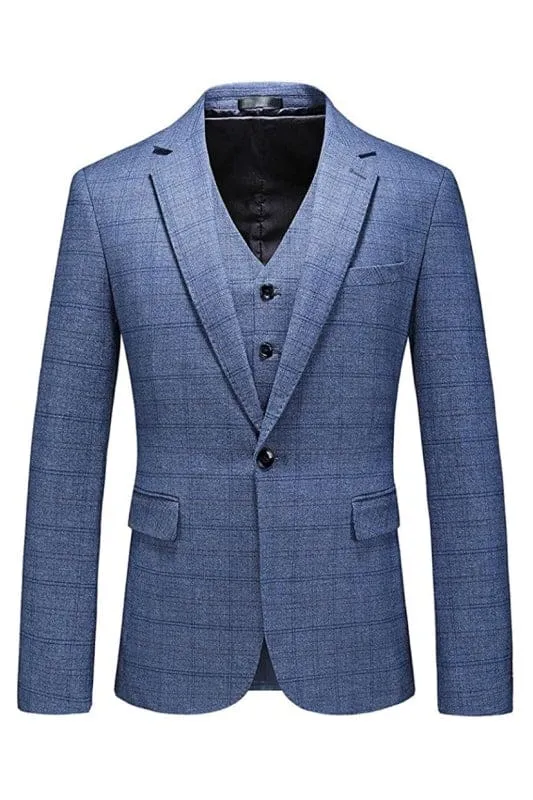 Modern Blue Notched Lapel Three Pieces Business Men Suits