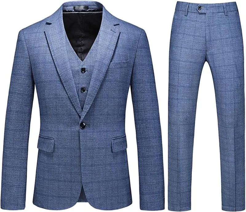 Modern Blue Notched Lapel Three Pieces Business Men Suits