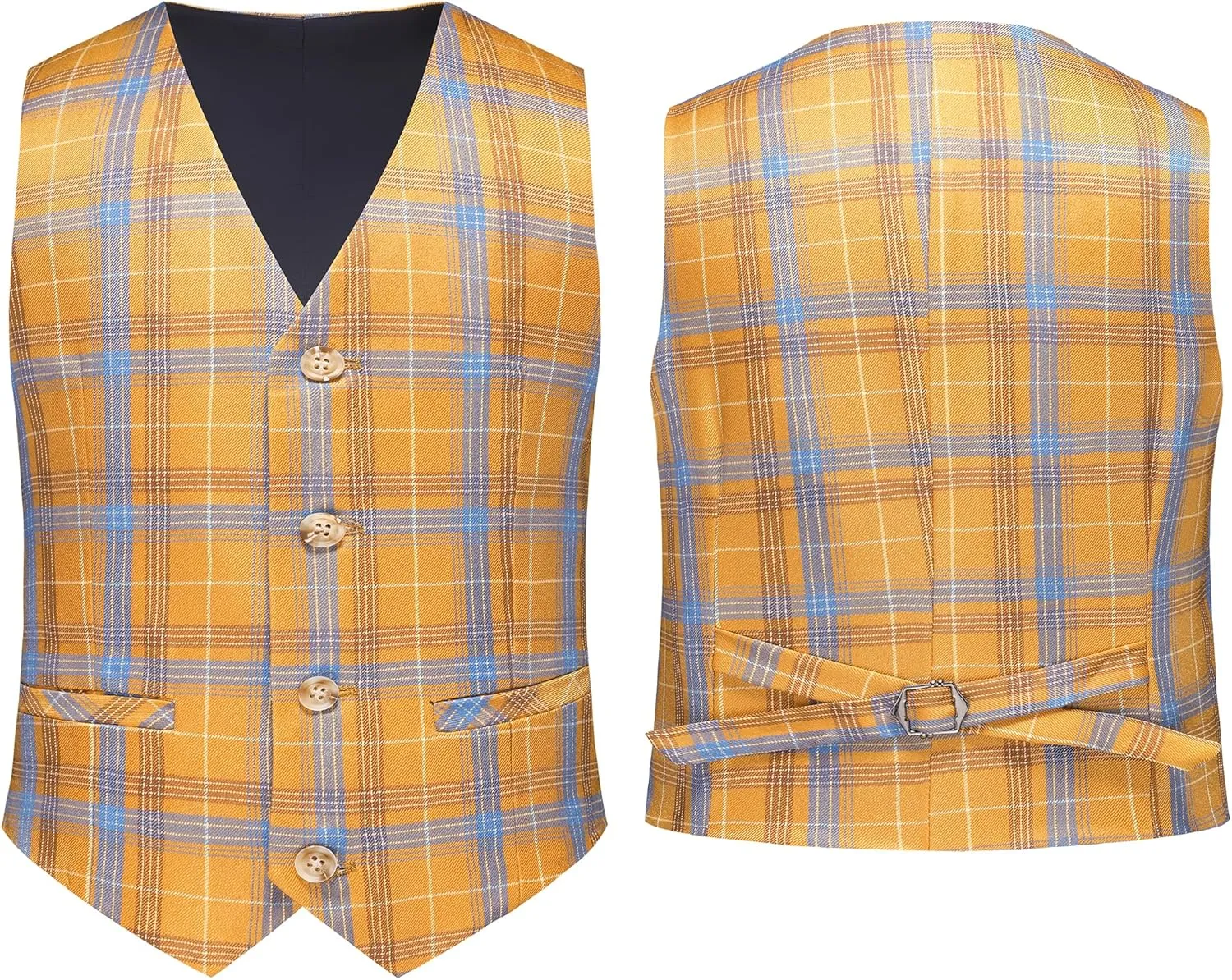 MOGU Boys Plaid Suits 3 Piece Slim Fit Tuxedo Formal Dresswear Suit Set Blazer Jacket Vest Pants Kids Outfits