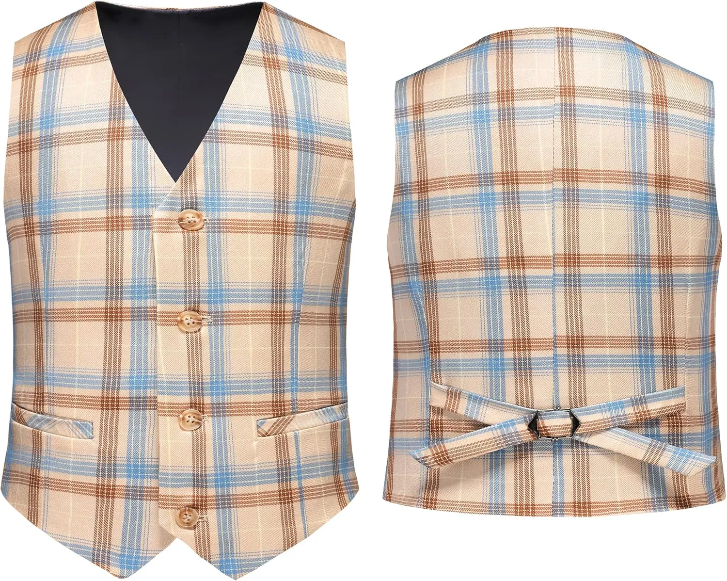 MOGU Boys Plaid Suits 3 Piece Slim Fit Tuxedo Formal Dresswear Suit Set Blazer Jacket Vest Pants Kids Outfits