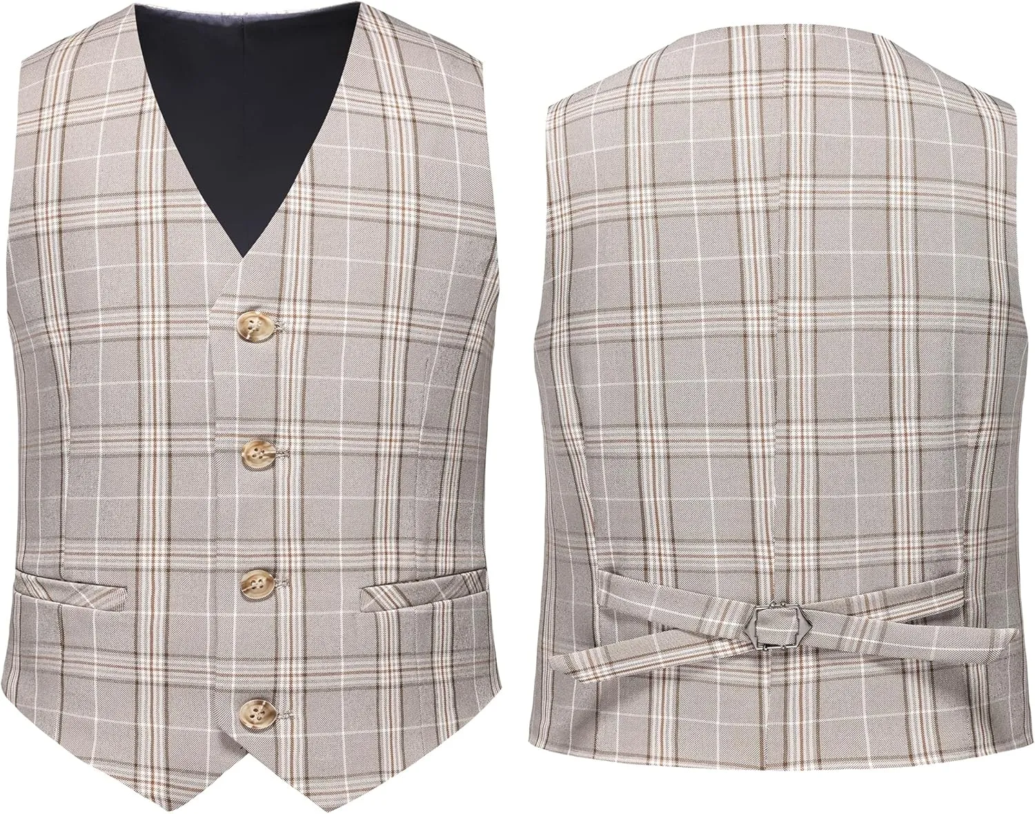MOGU Boys Plaid Suits 3 Piece Slim Fit Tuxedo Formal Dresswear Suit Set Blazer Jacket Vest Pants Kids Outfits