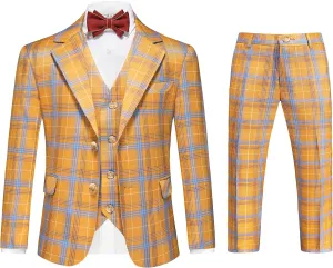 MOGU Boys Plaid Suits 3 Piece Slim Fit Tuxedo Formal Dresswear Suit Set Blazer Jacket Vest Pants Kids Outfits