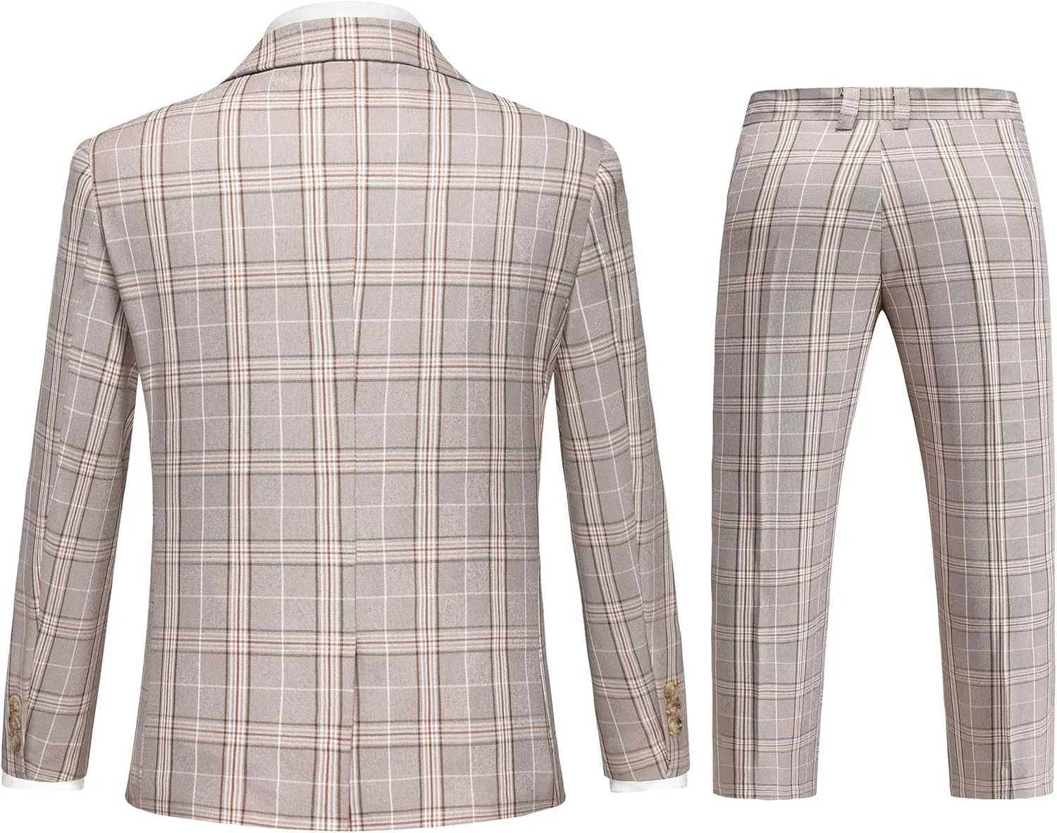 MOGU Boys Plaid Suits 3 Piece Slim Fit Tuxedo Formal Dresswear Suit Set Blazer Jacket Vest Pants Kids Outfits
