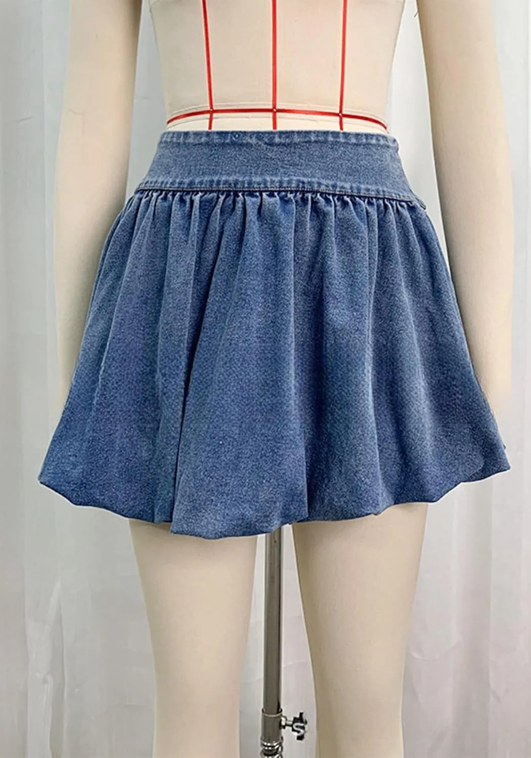 Molisry Women's Jean Bubble Skirt Sexy High Waisted Stretchy Cute Flared Puffy Pleated Denim Mini Skirt 2024 Streetwear