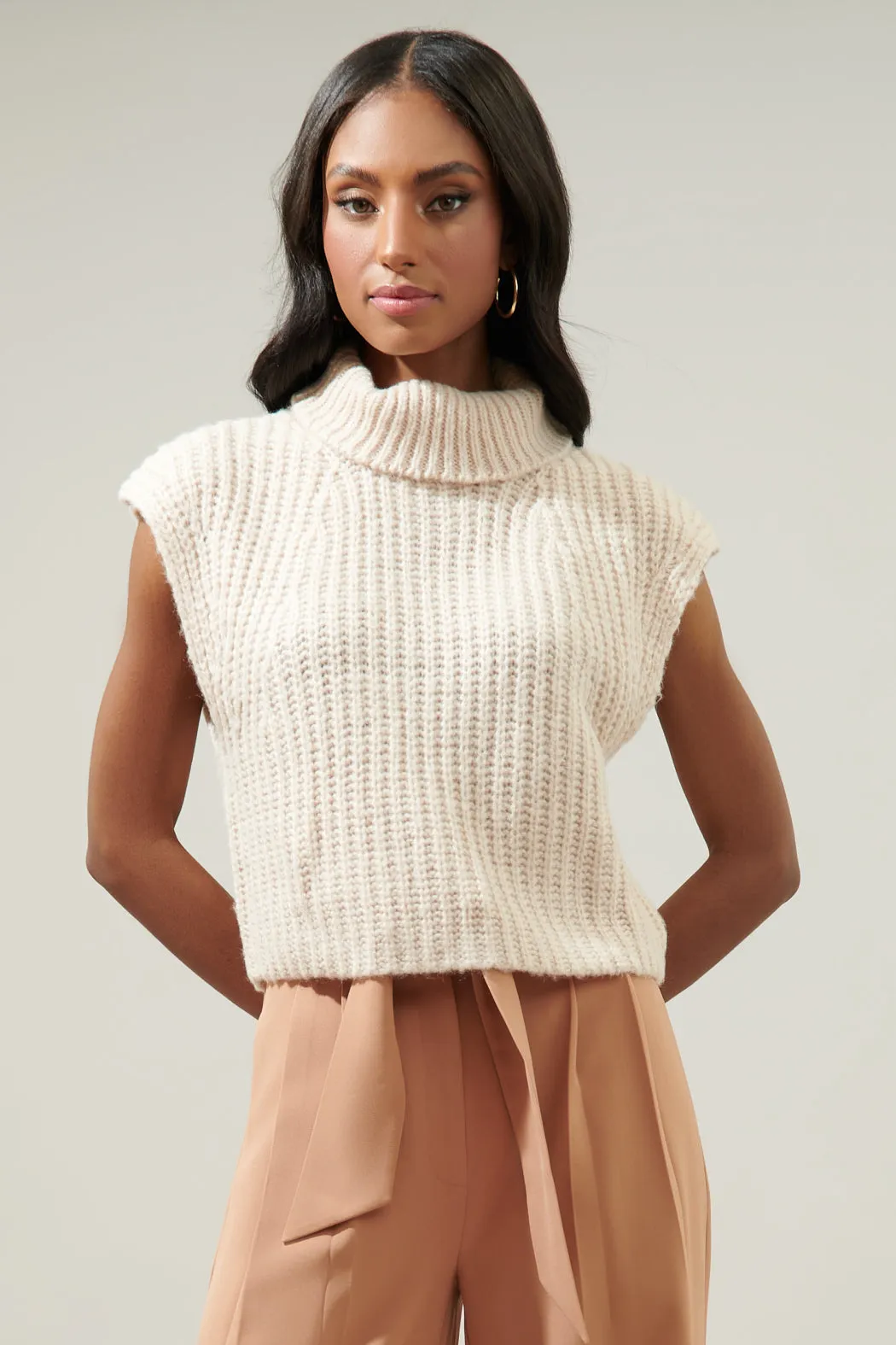 Monica Sleeveless Cropped Turtleneck Sweater