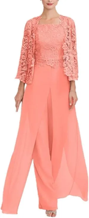 Mother of The Bride Pants Suits 3 Pieces Formal Dresses Mother of The Bride Wedding Party Outfit Evening Dress