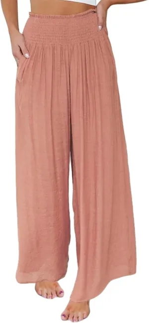 Mtsebmves Women Casual Wide Leg Palazzo Lounge Pants Elastic High Waist Wide Leg Yoga Trousers with Pockets