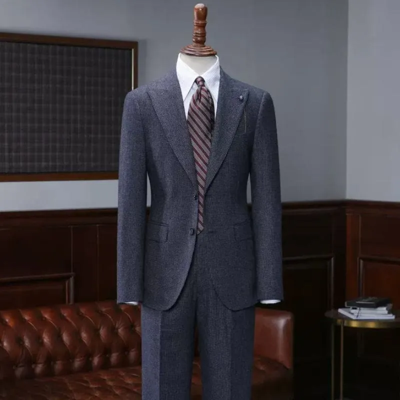 Navy Blue Formal Peaked Lapel Business Suits Two Piece Suits for Wedding