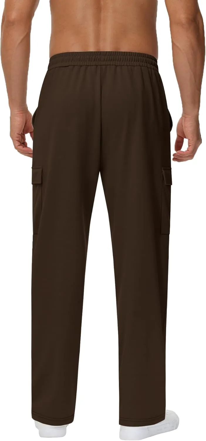 Neer 3 Pack Men's Cargo Sweatpants Baggy Open Bottom Straight Leg Drawstring Joggers Casual Lounge Pants with Pockets