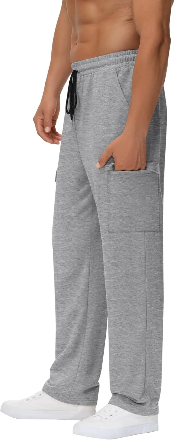 Neer 3 Pack Men's Cargo Sweatpants Baggy Open Bottom Straight Leg Drawstring Joggers Casual Lounge Pants with Pockets