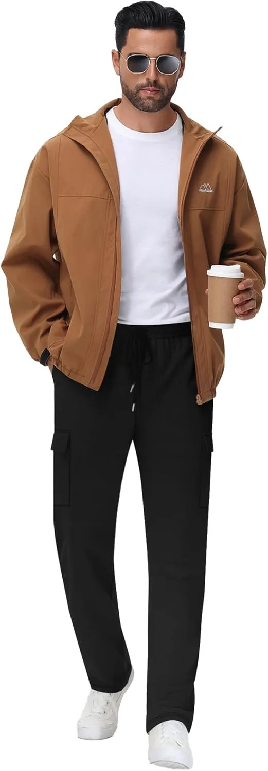 Neer 3 Pack Men's Cargo Sweatpants Baggy Open Bottom Straight Leg Drawstring Joggers Casual Lounge Pants with Pockets