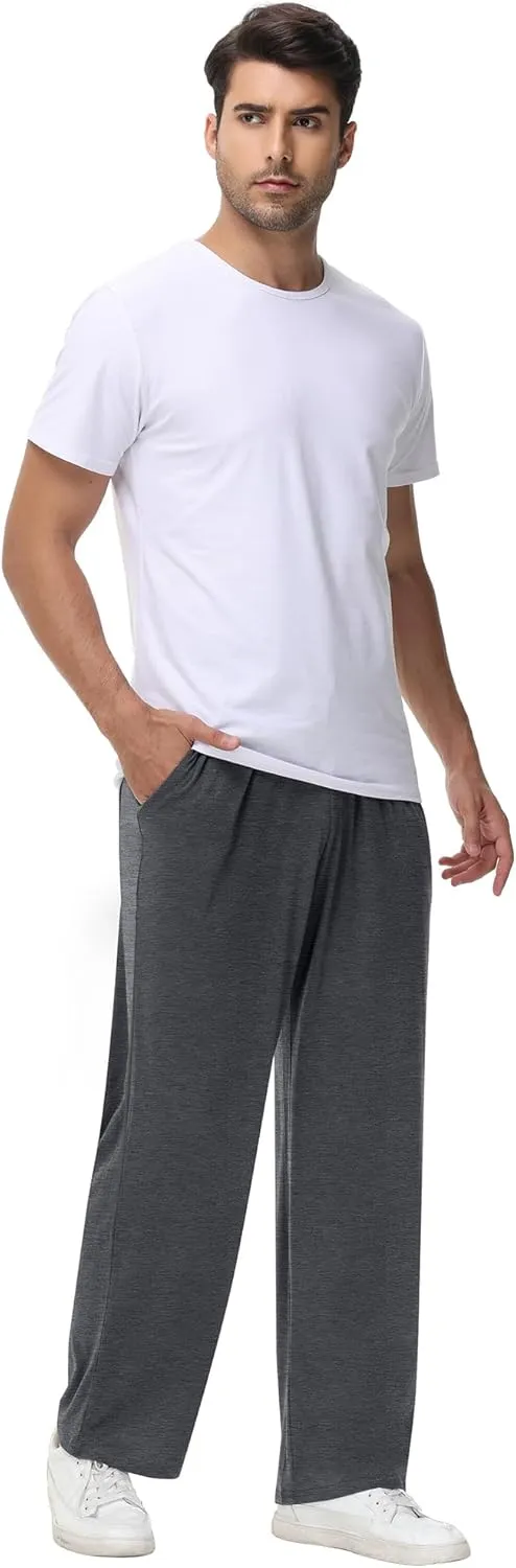 Neer 3 Pack Men's Yoga Sweatpants, Athletic Lounge Drawstring Pants Open Bottom Casual Loose Workout Jogger Pant with Pockets