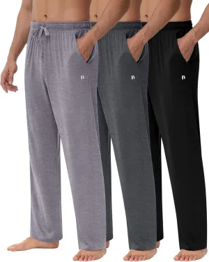 Neer 3 Pack Men's Yoga Sweatpants, Athletic Lounge Drawstring Pants Open Bottom Casual Loose Workout Jogger Pant with Pockets