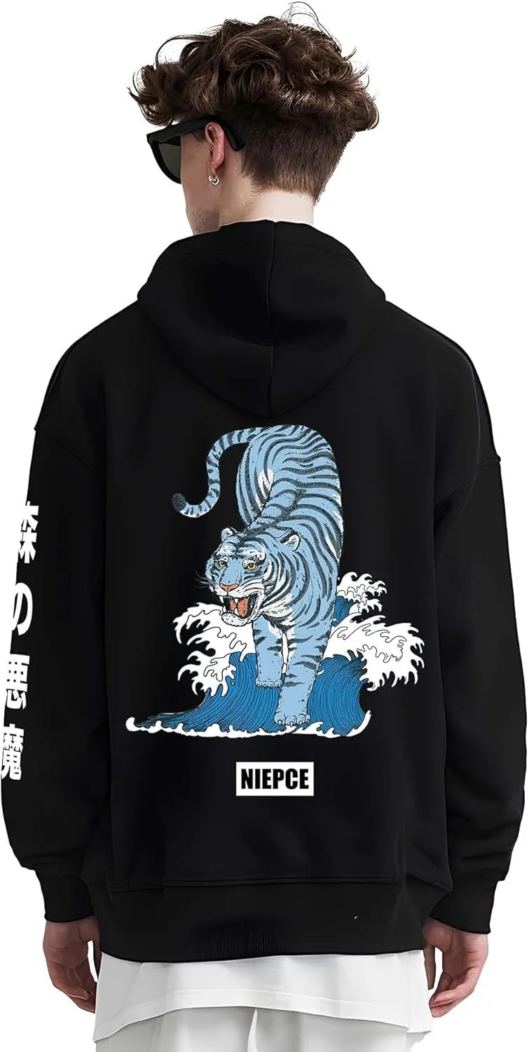 Niepce Inc Japanese Streetwear Tiger Graphic Hoodies for Men