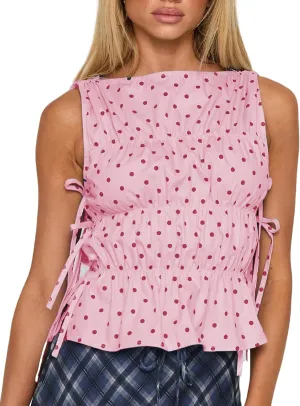 NUFIWI Women Cute Polka Dot Tank Top Boat Neck Smocked Going Out Y2k Tops Slim Fit Sleeveless Summer Shirts Streetwear