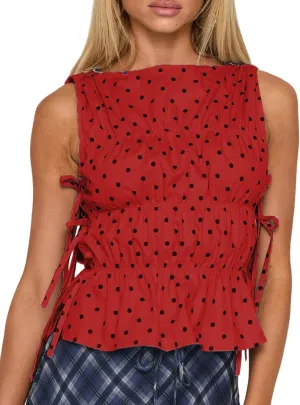 NUFIWI Women Cute Polka Dot Tank Top Boat Neck Smocked Going Out Y2k Tops Slim Fit Sleeveless Summer Shirts Streetwear